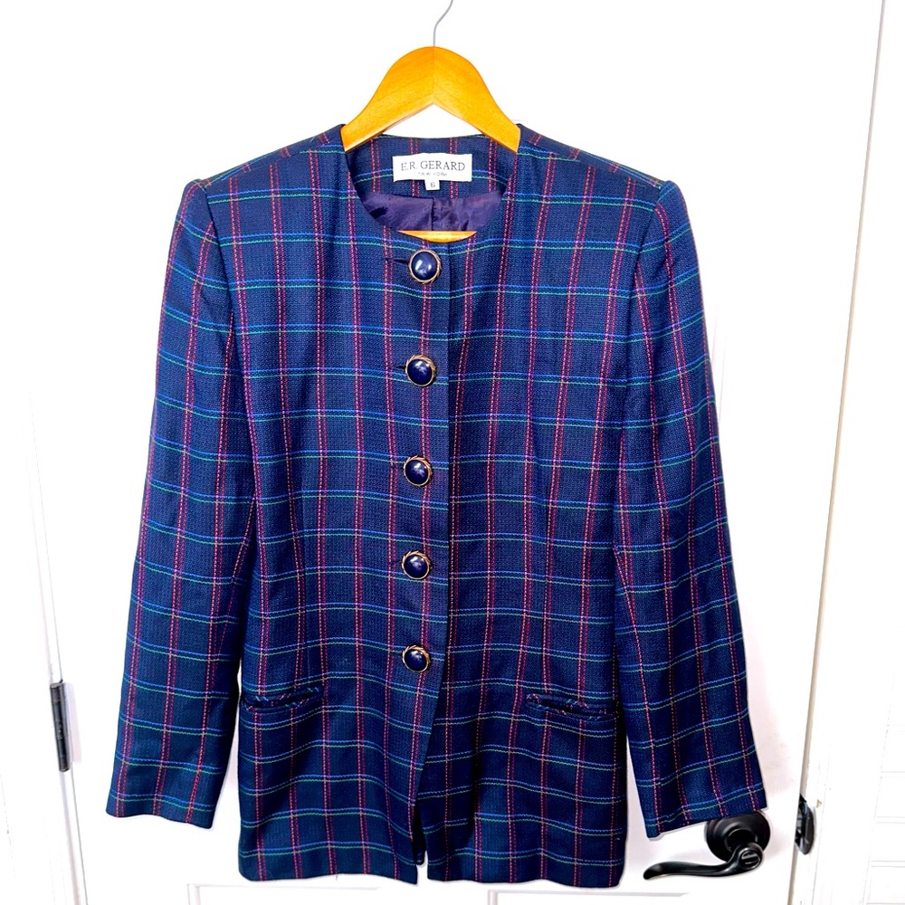 Vintage Blue Striped Woman’s Blazer with detailed buttons Size 12